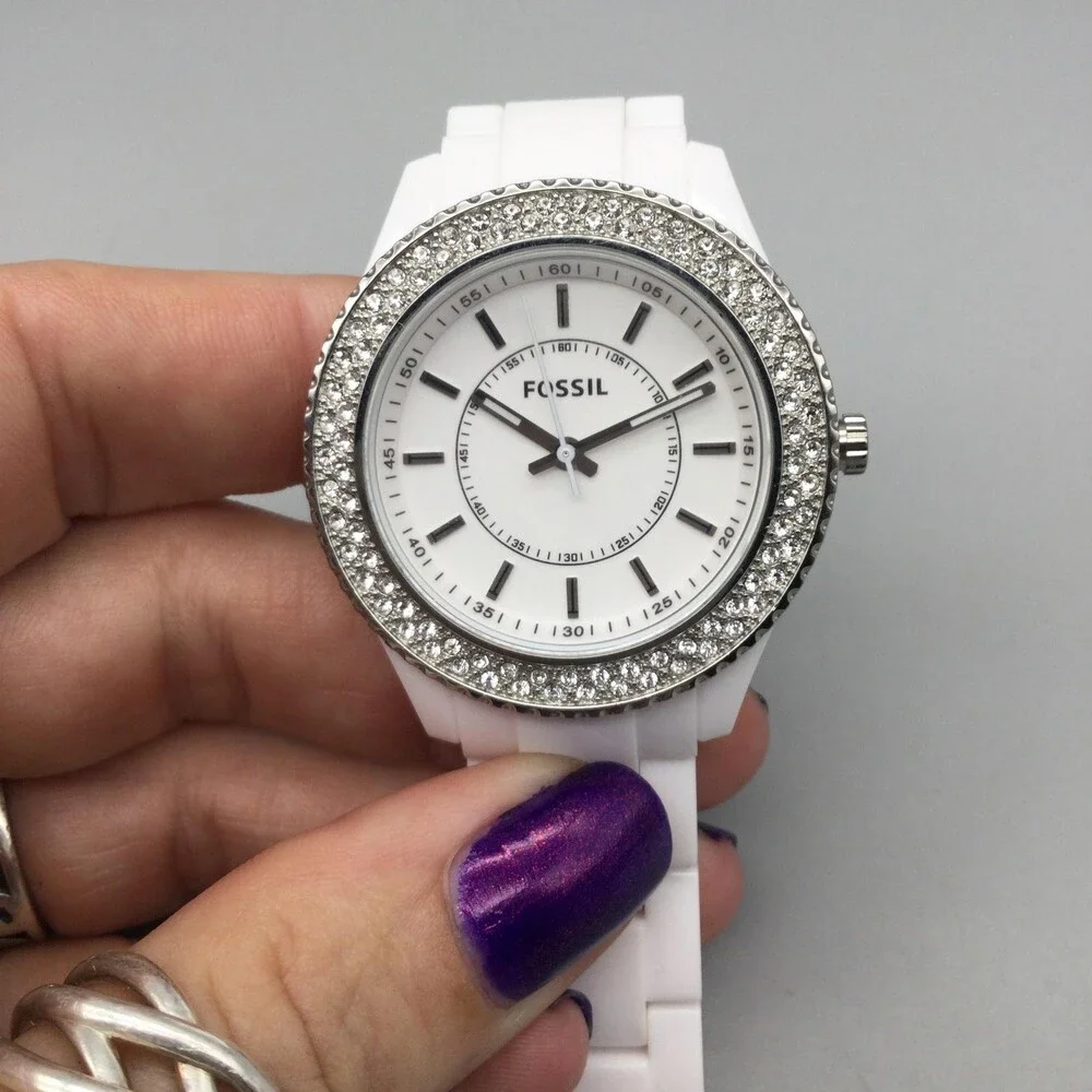Fossil ES-2444 Womens Watch 38mm White Dial Resin Crystals New Battery 6